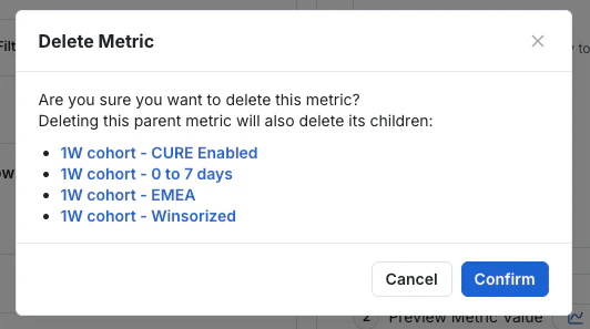 Metric deletion confirmation message