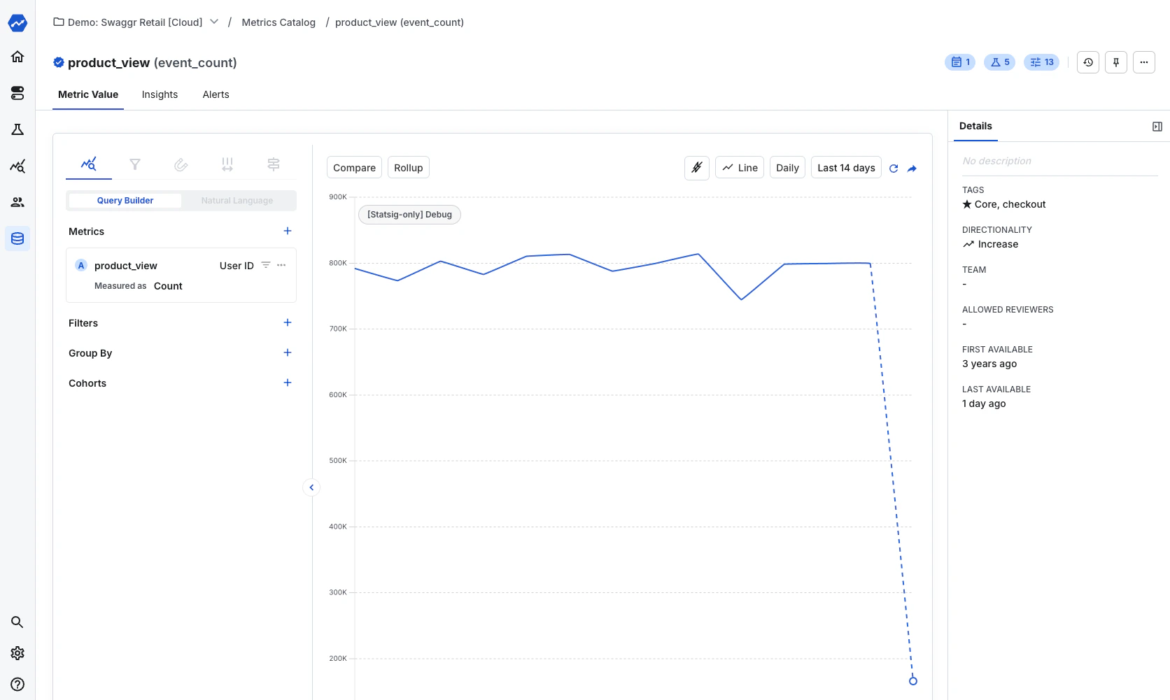 Event count metric configuration interface