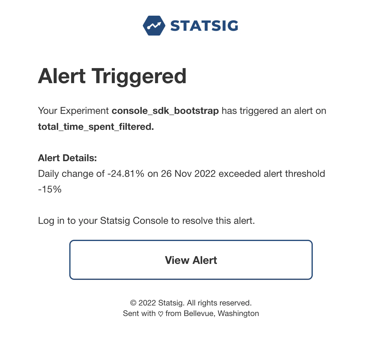 Alert notification card showing metric exceeding threshold