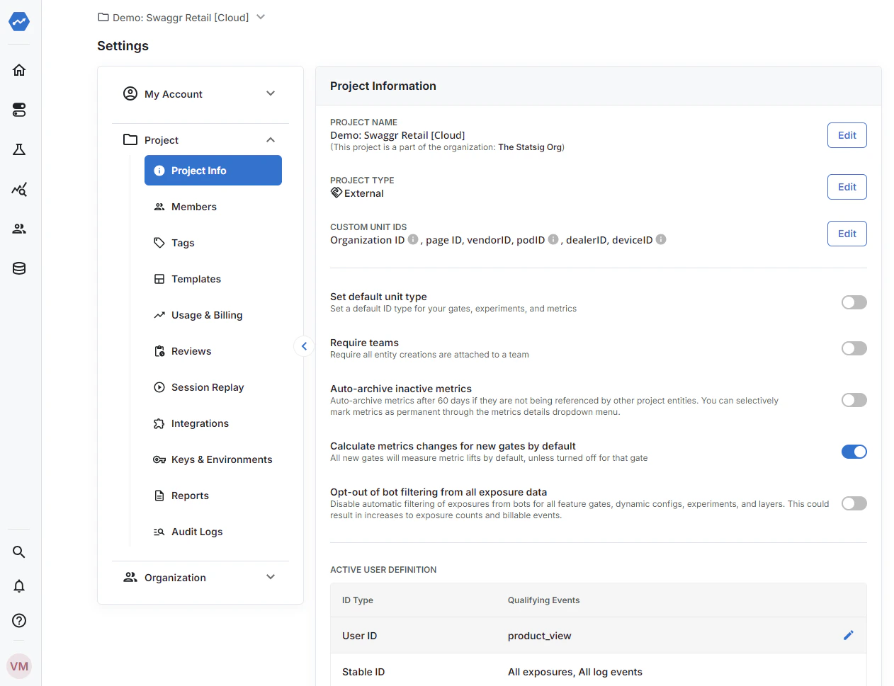 DAU definition configuration interface