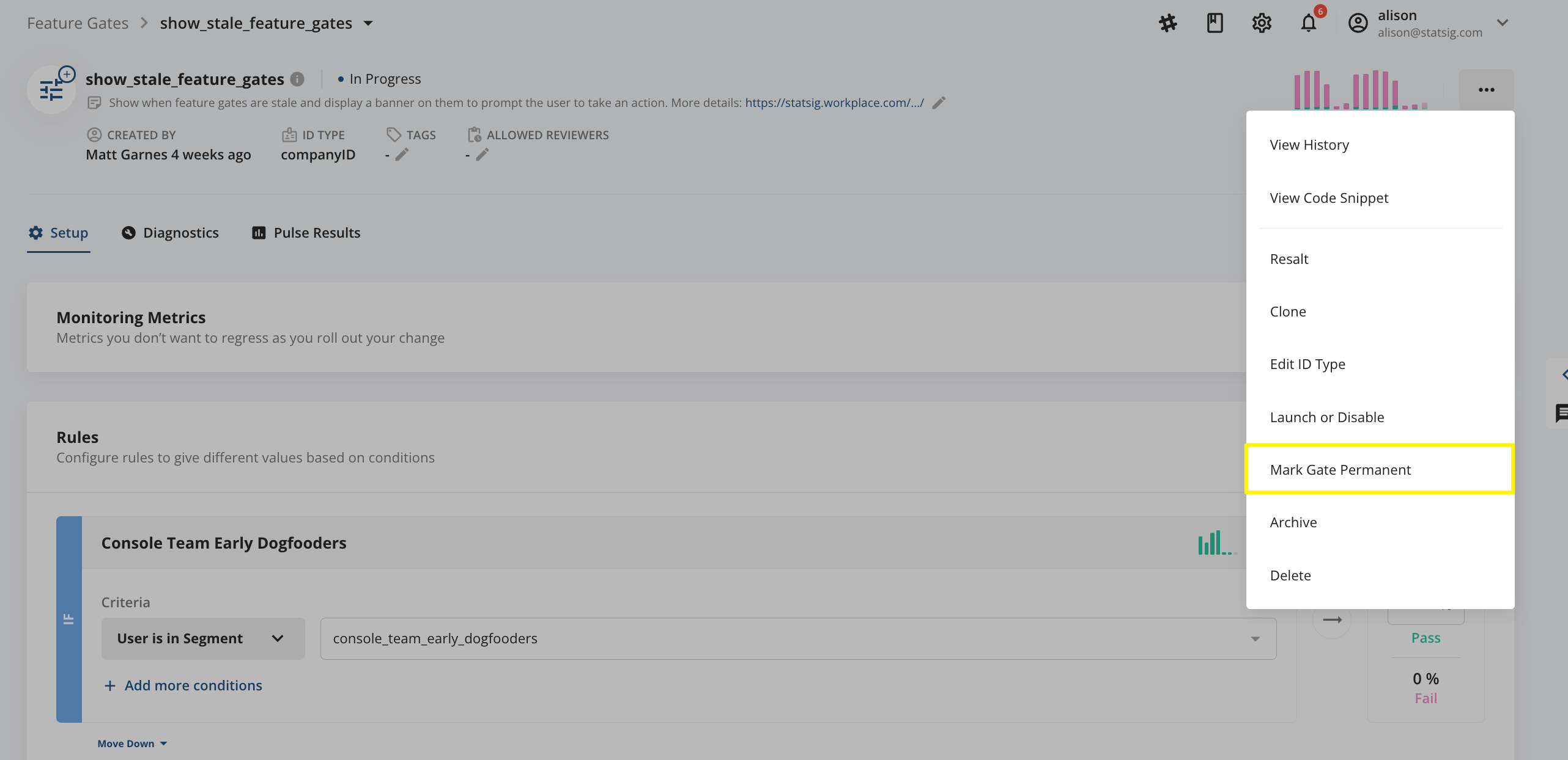 Mark Gate Permanent menu option