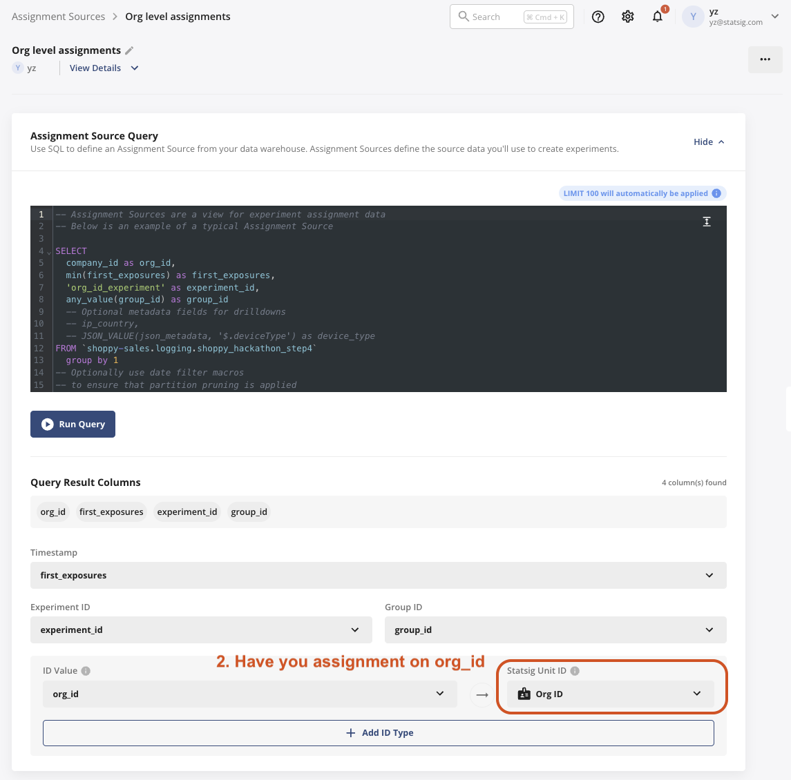 Assignment source configuration selecting org_id unit