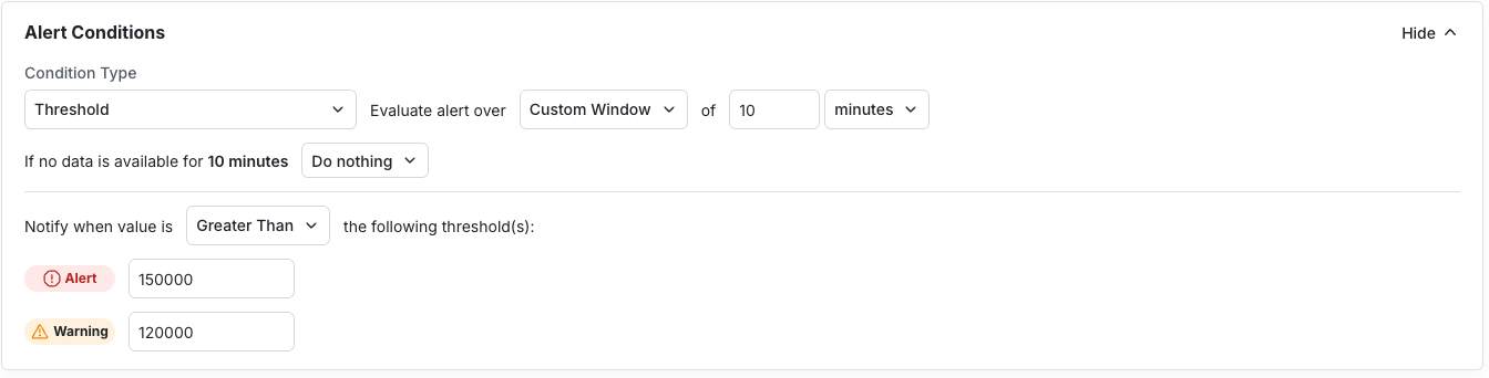 Configure alert conditions for a Topline Alert