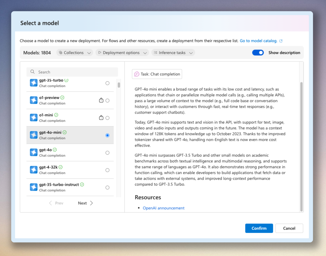Azure AI Studio model deployment creation interface
