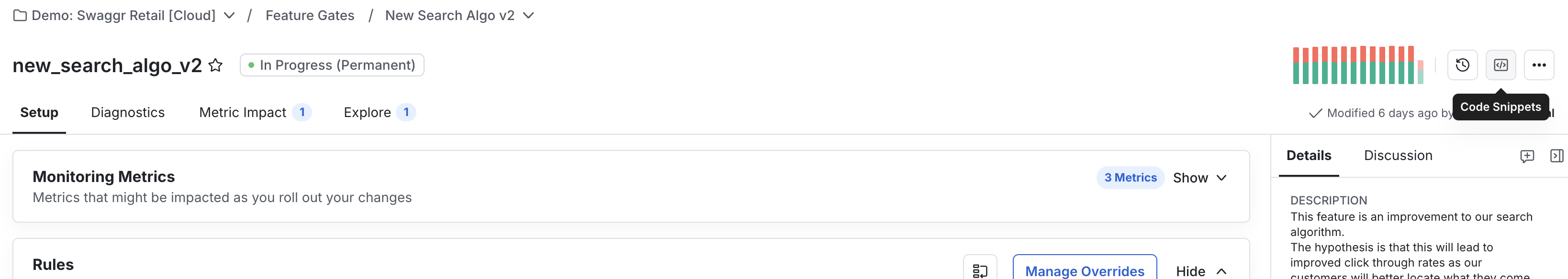 Gate code snippet button