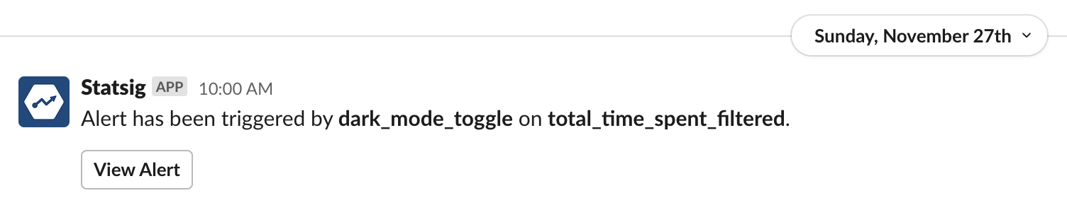 Slack notification preview for rollout alert
