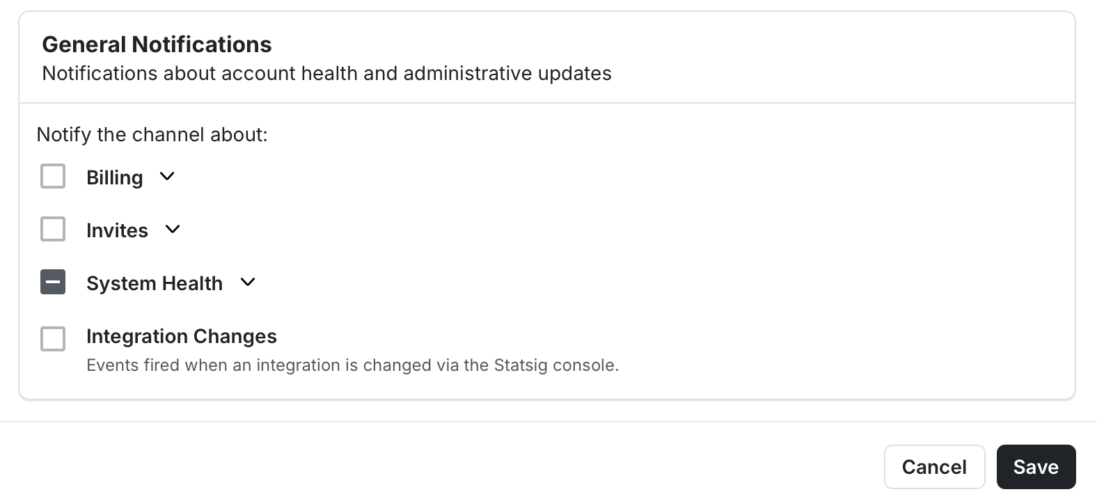 Slack General Notifications - Notifications about account health and administrative updates