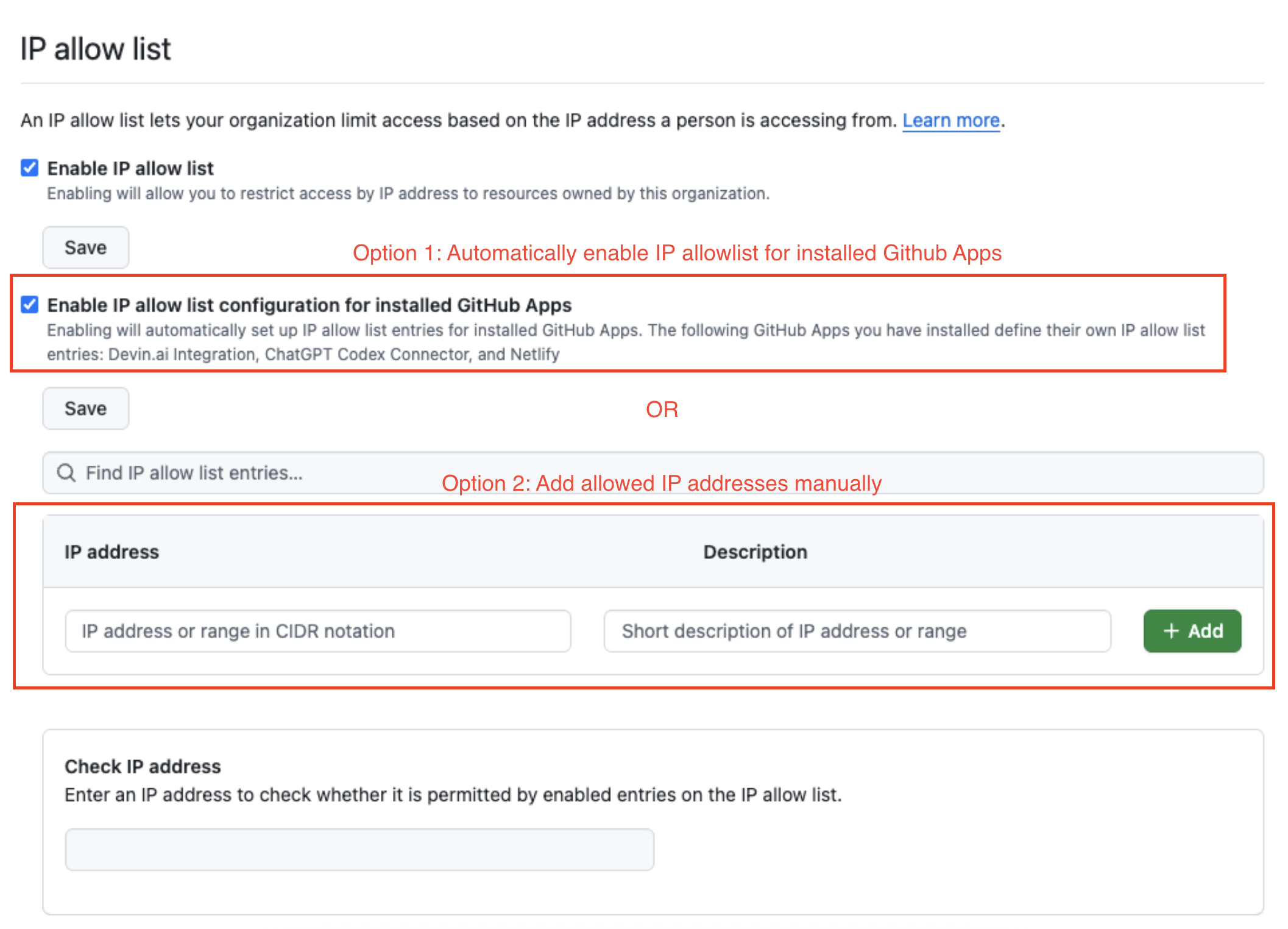 Configuring IP addresses in your Github Org