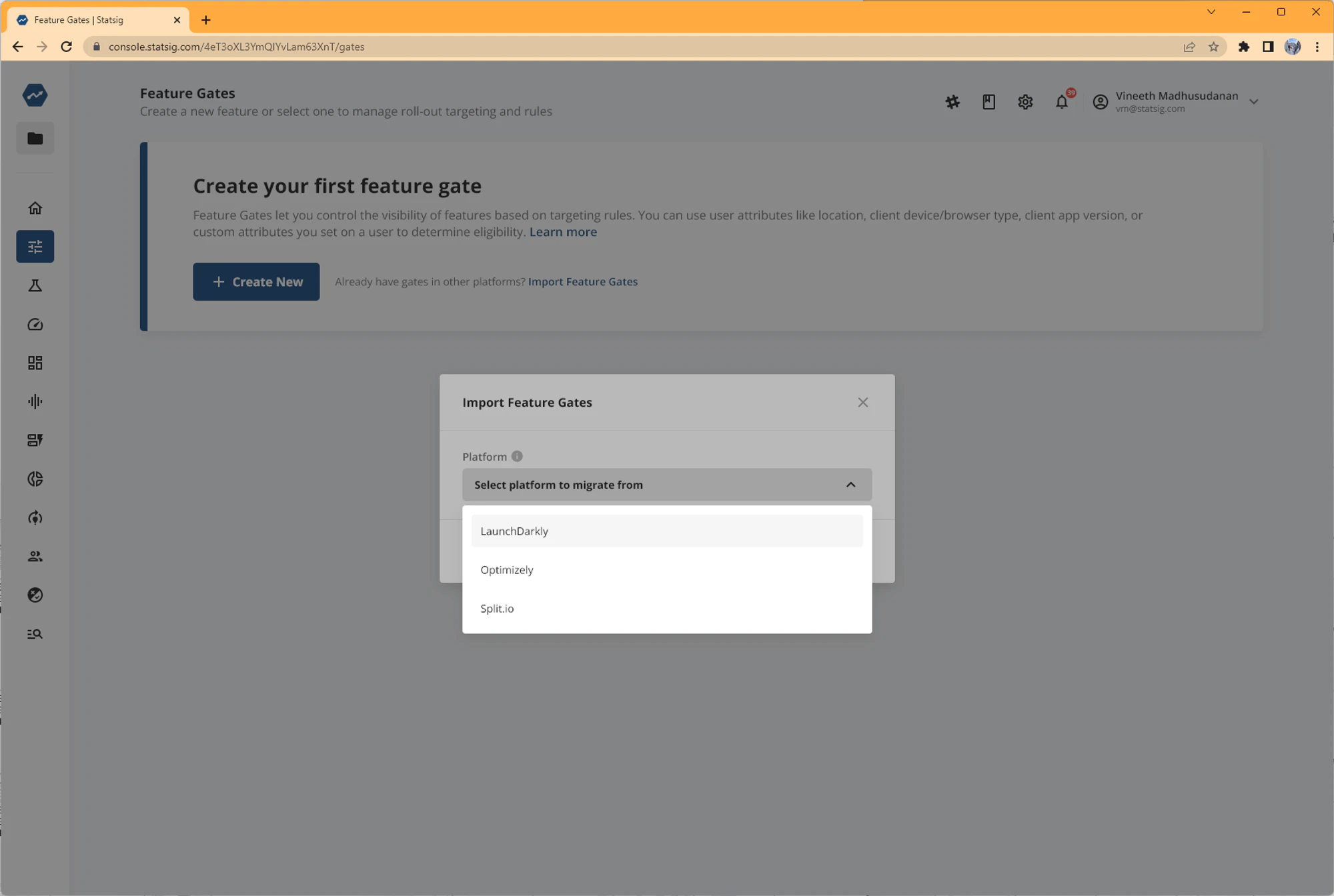 Platform selection interface