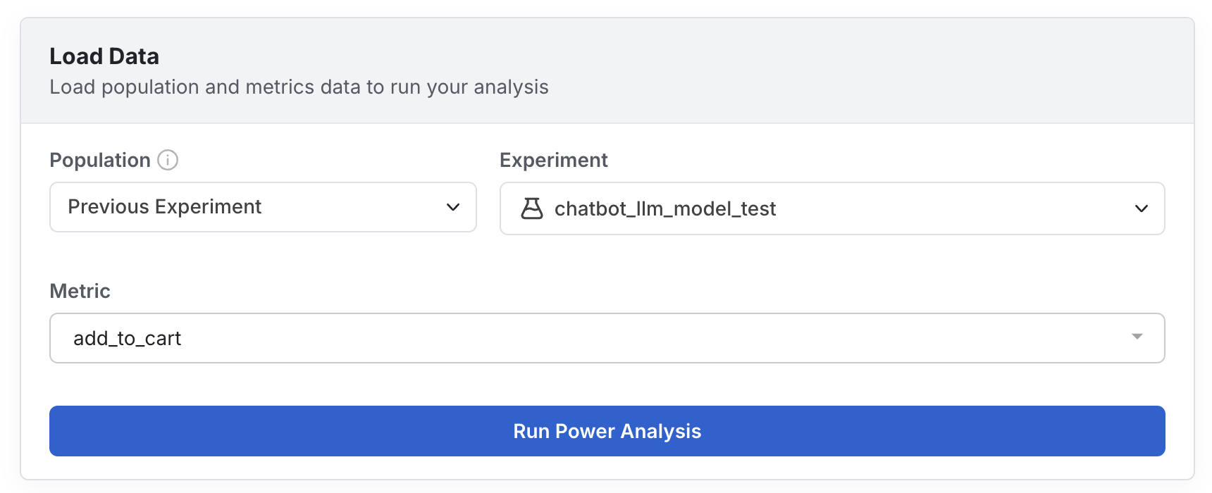 Power analysis form inputs