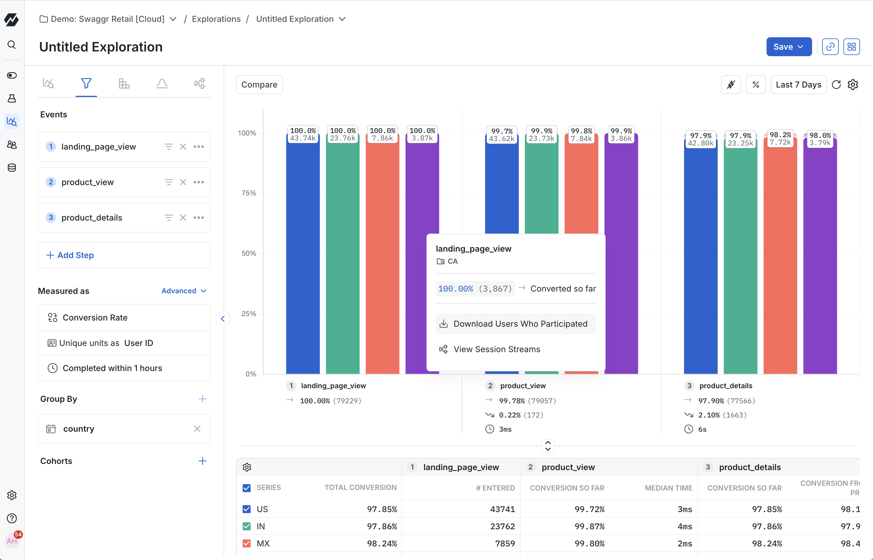 User exploration options interface