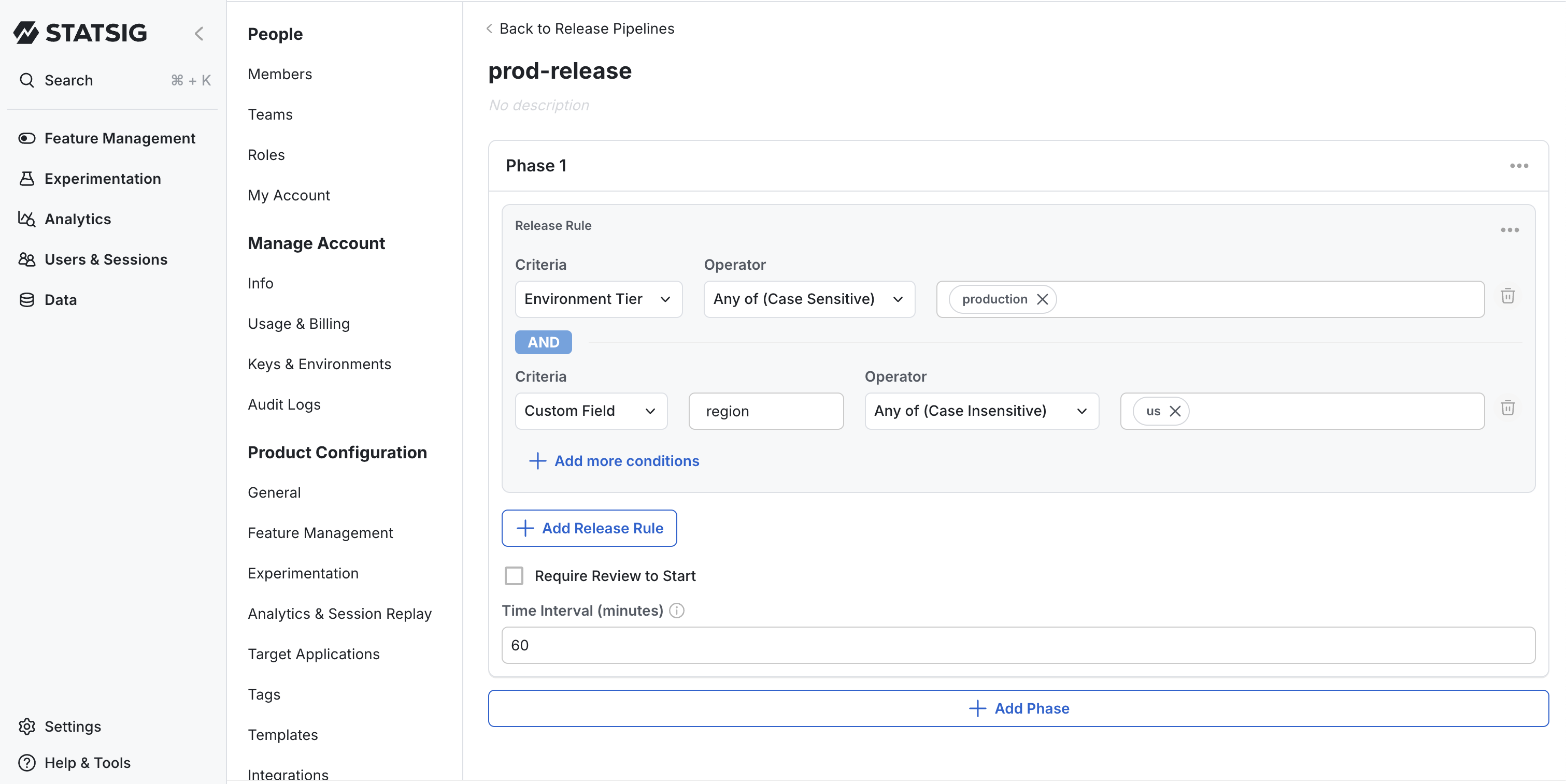 Phase transition conditions