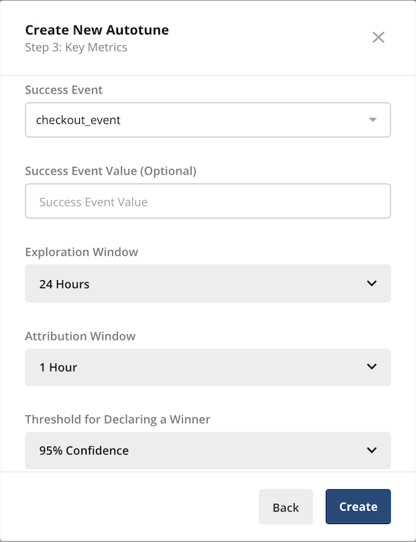 Autotune success event selection interface