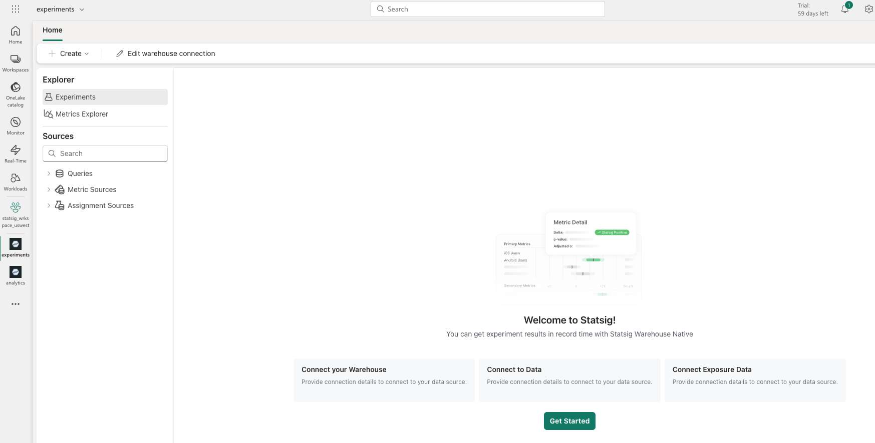 Statsig warehouse connection configuration interface