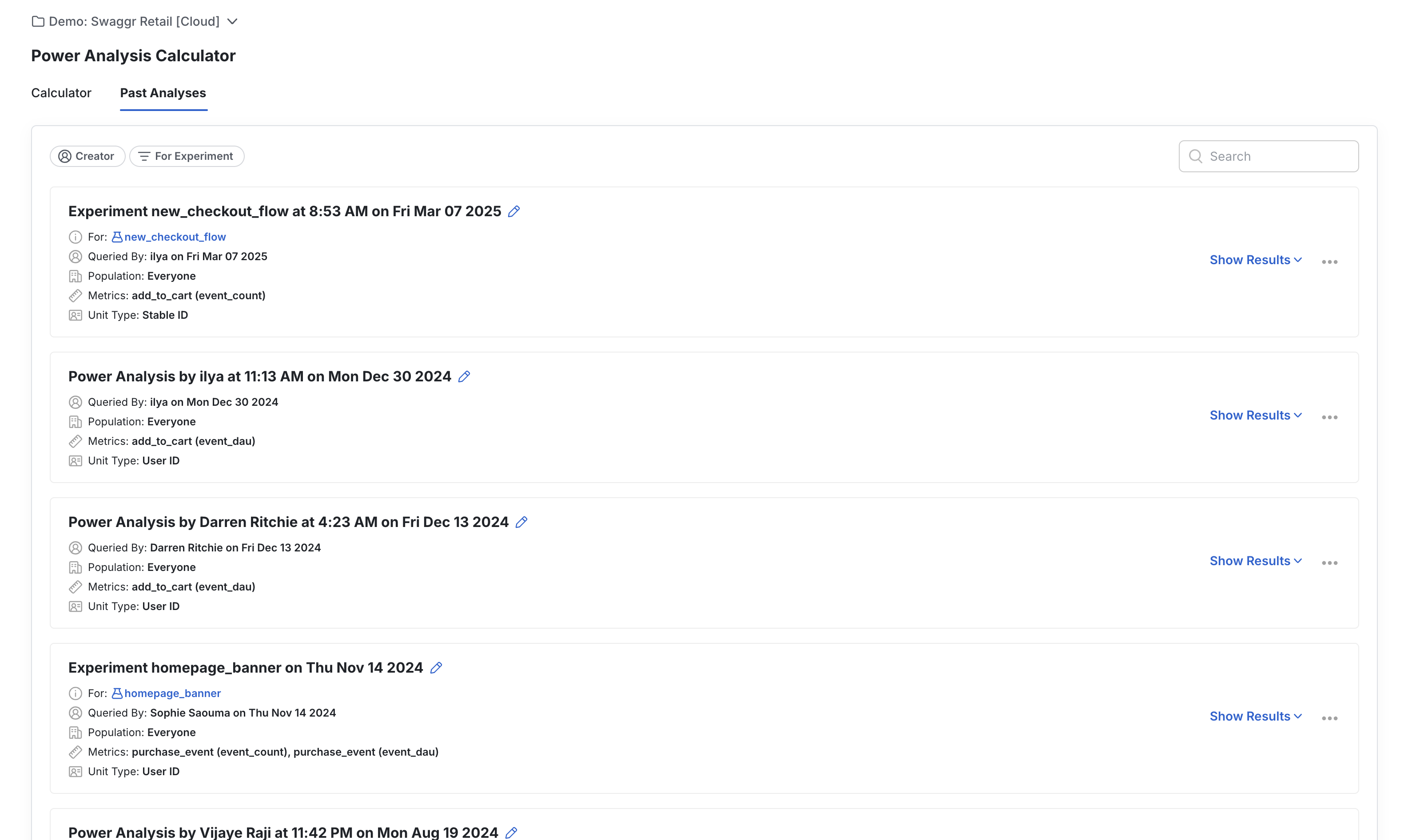 Past power analyses list