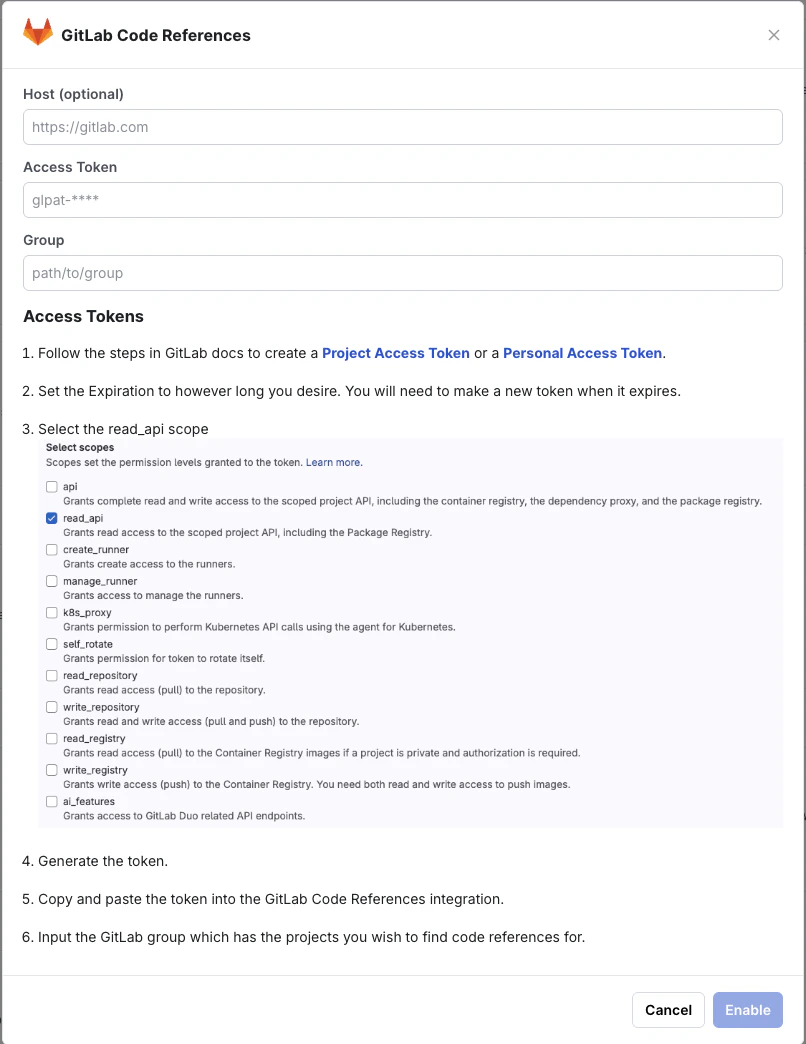 GitLab integration configuration interface