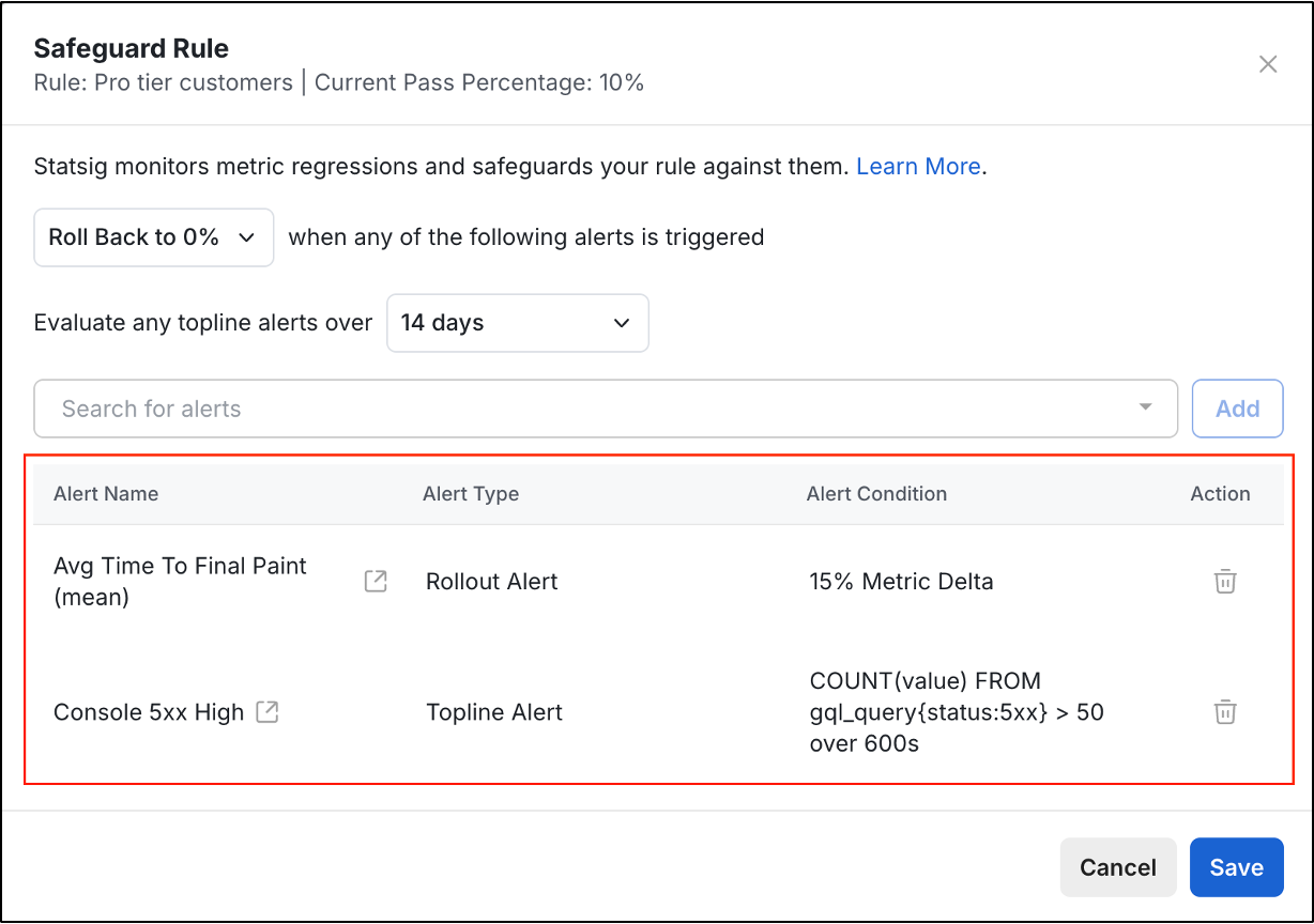 Add alerts for your Safeguard