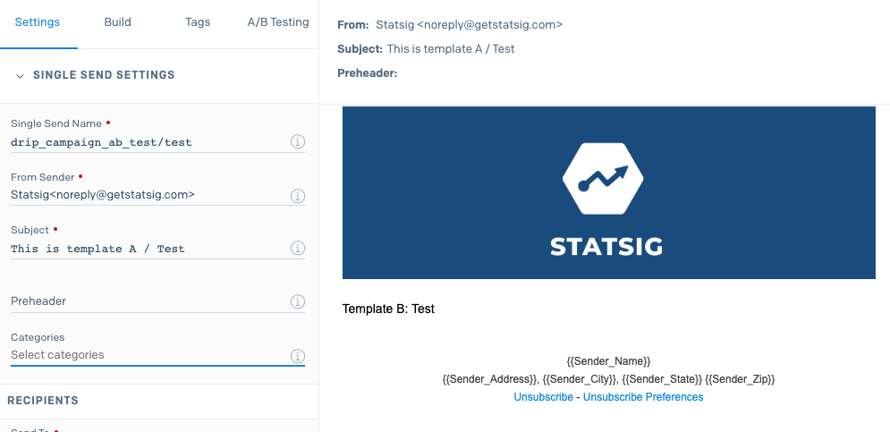 Test email template setup