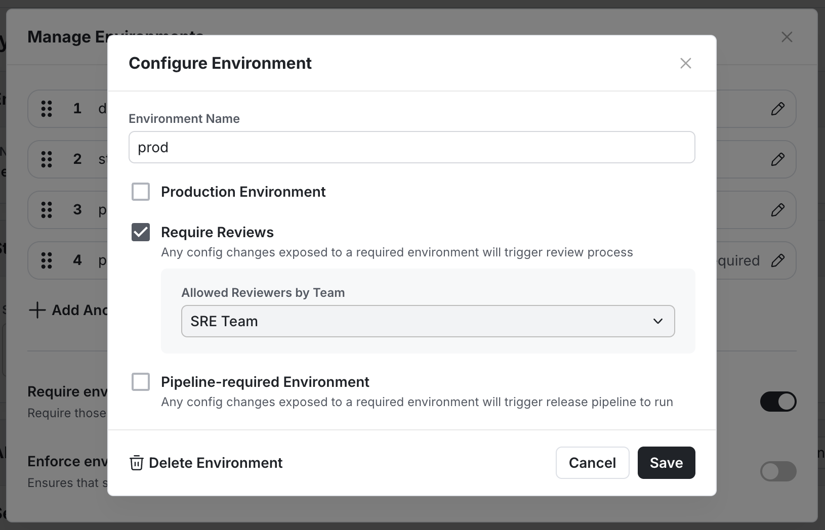 Assigning teams as reviewers for specific environments
