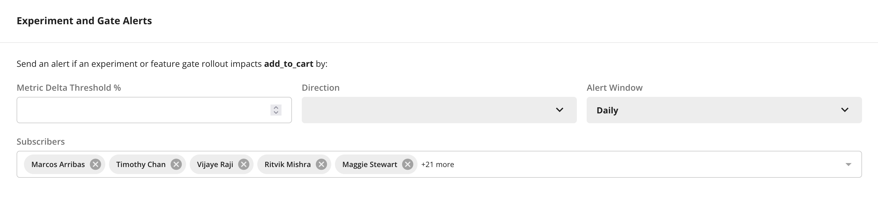 Metric alert creation panel specifying threshold, units, and subscribers