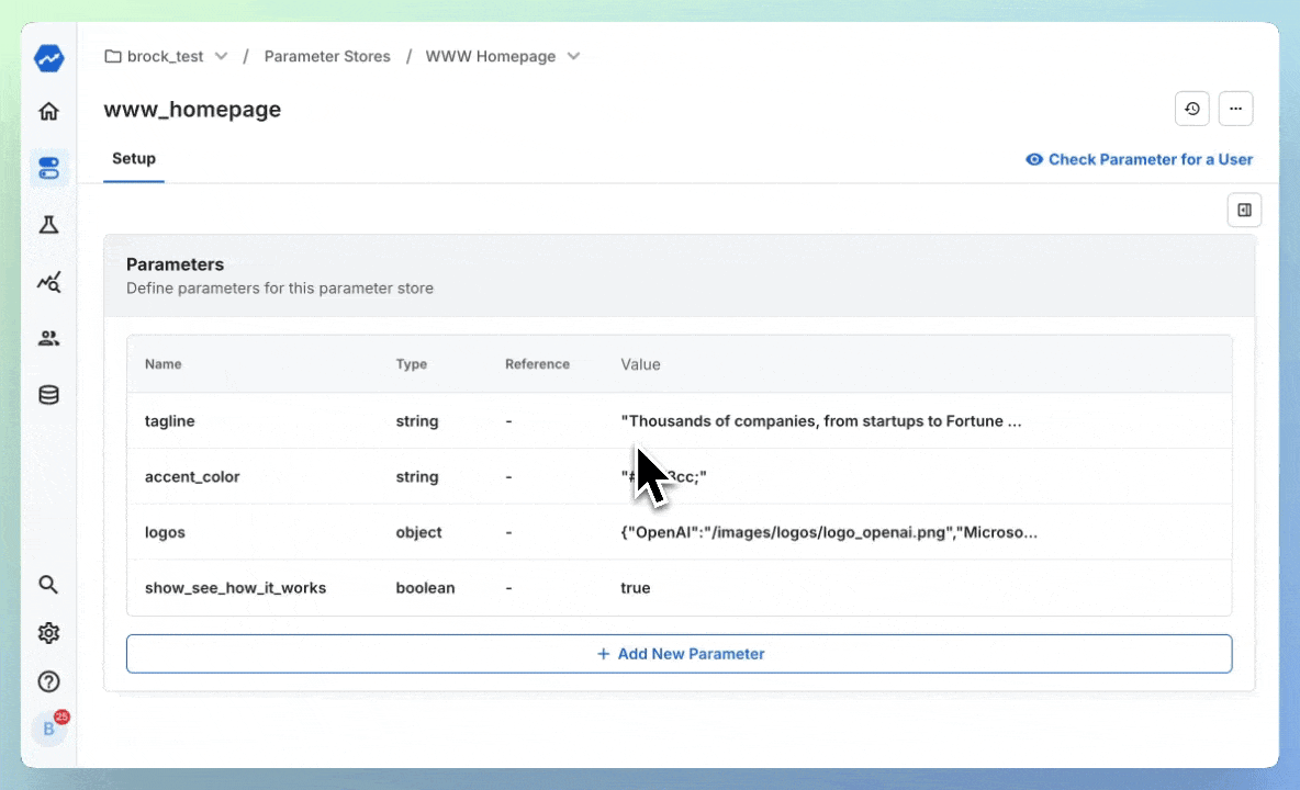 Parameter Store Experiment Mapping