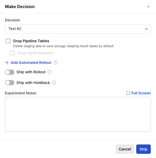 Make decision rollout options interface