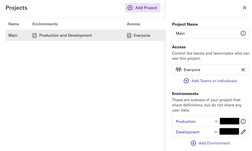 Heap projects page showing App ID value to copy