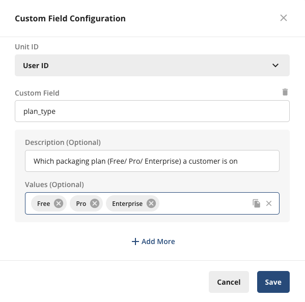 Organization gate policy page showing allowed custom fields per ID type