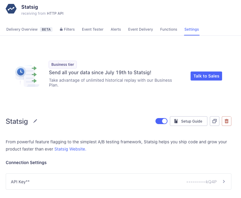 Segment destination API key input
