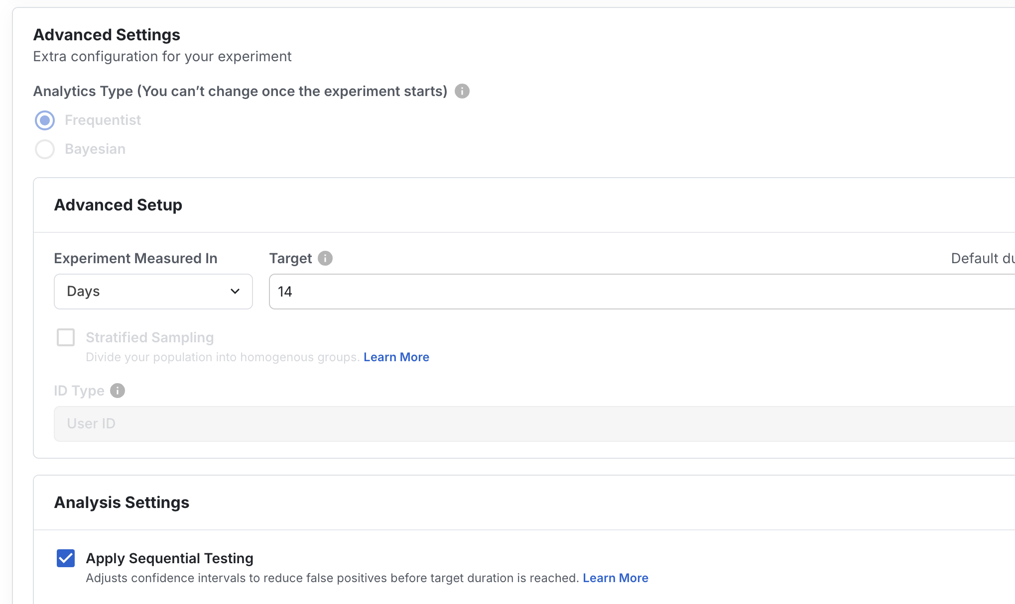 Sequential testing configuration interface