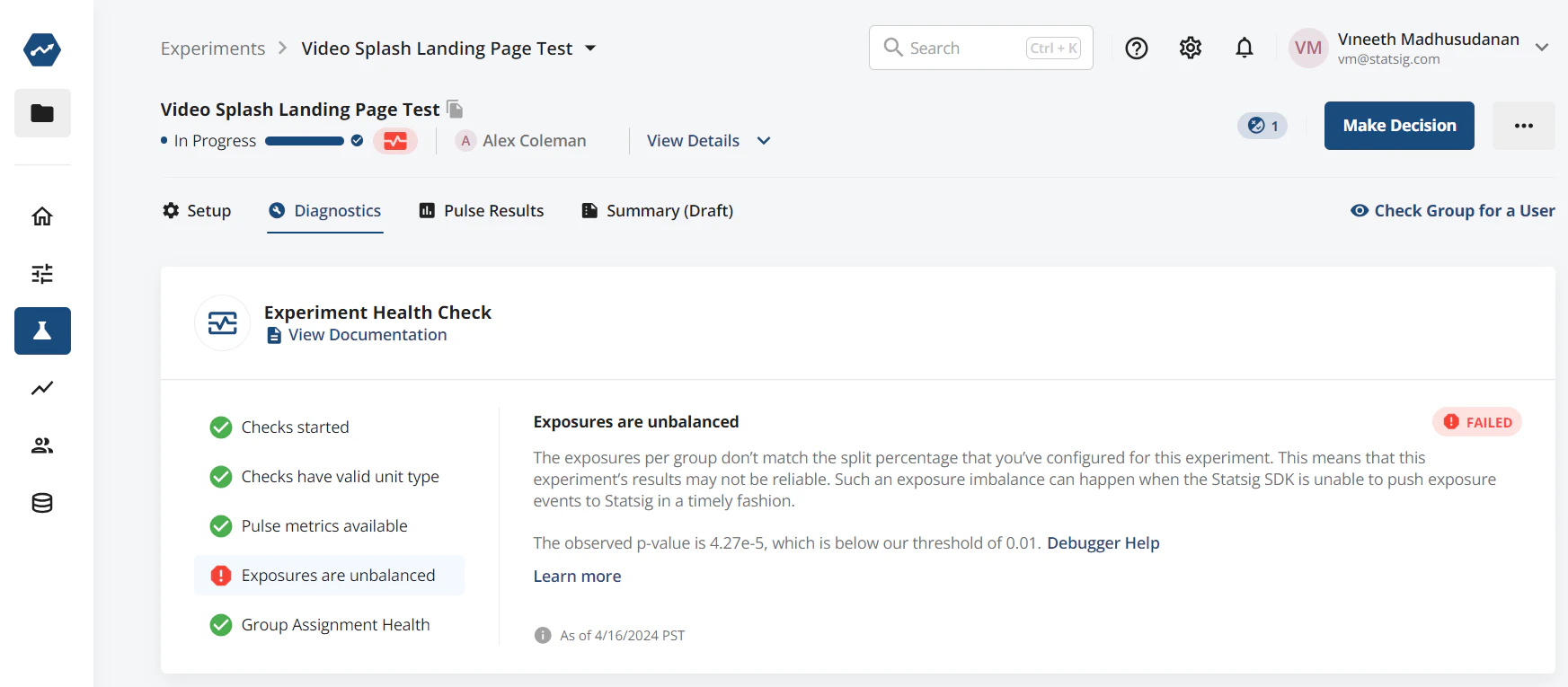 SRM health check results interface