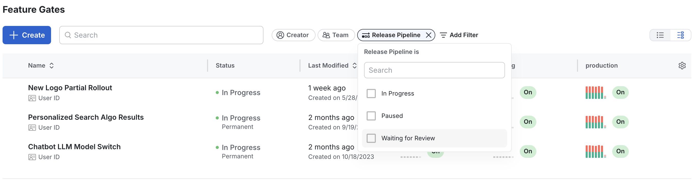 Feature gates and dynamic configs with release pipeline status