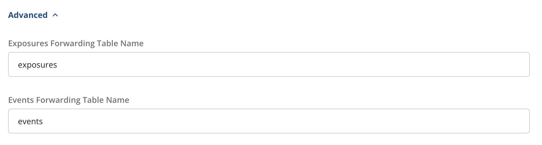 Forwarded data table configuration interface