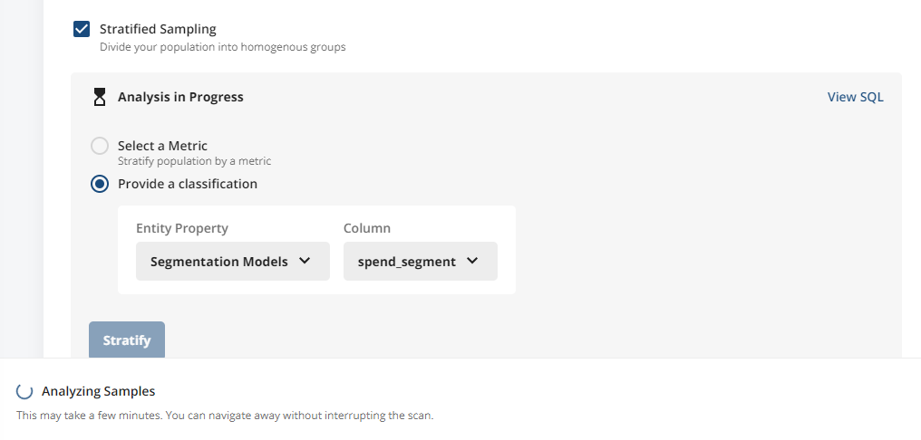 Stratification analysis results interface