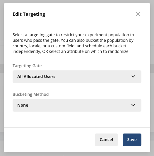 Switchback targeting configuration showing gate and bucketing options