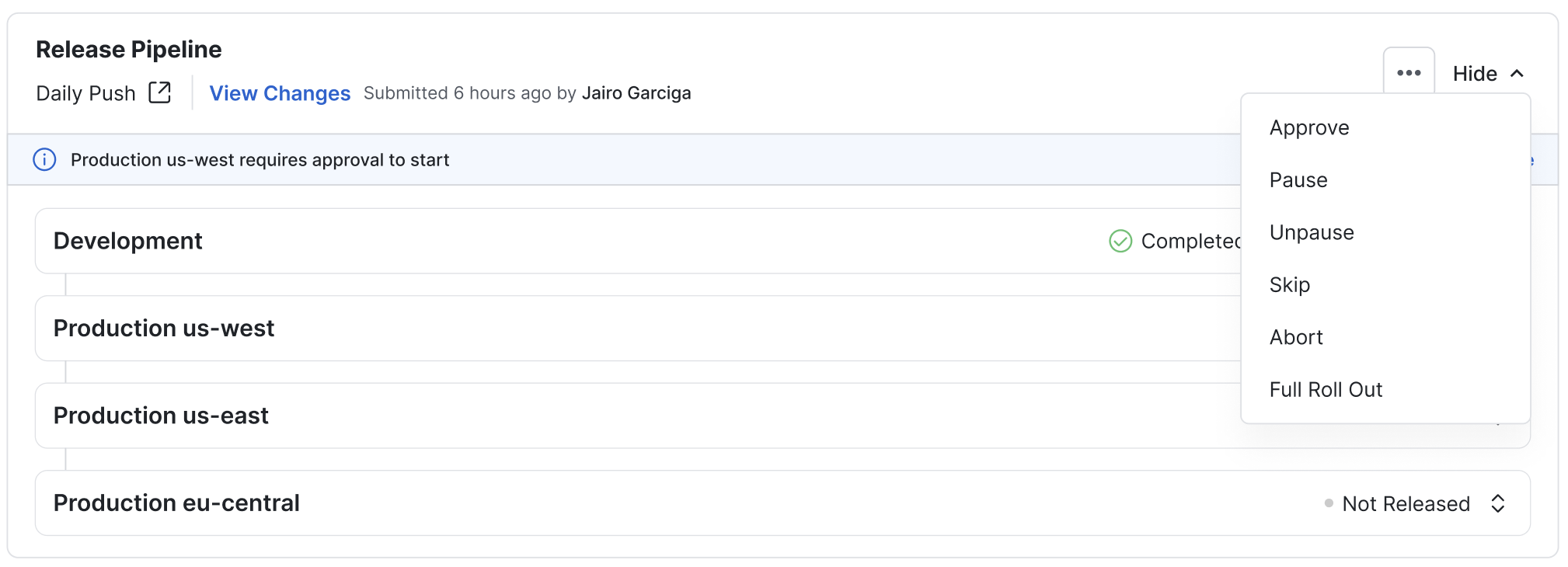 Release pipeline management actions