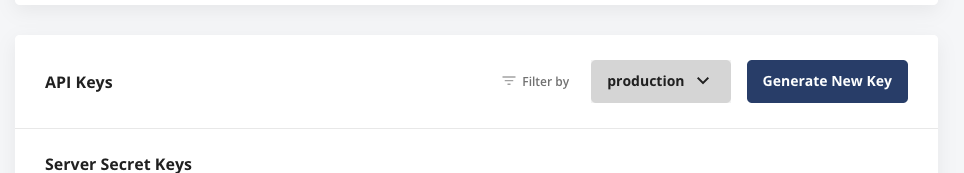 Statsig API keys page showing server key
