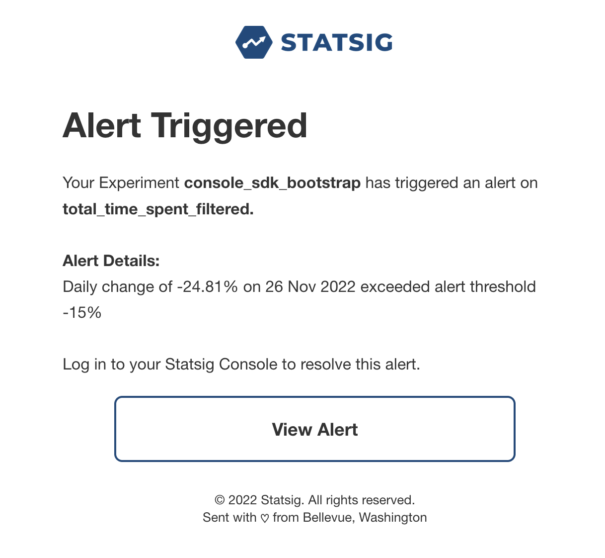 Alert notification card showing metric exceeding threshold