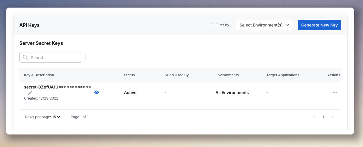 Statsig project settings API keys section