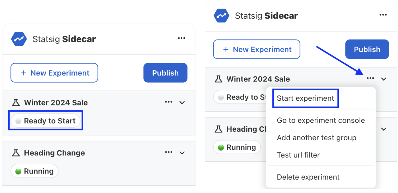 Sidecar experiment start interface