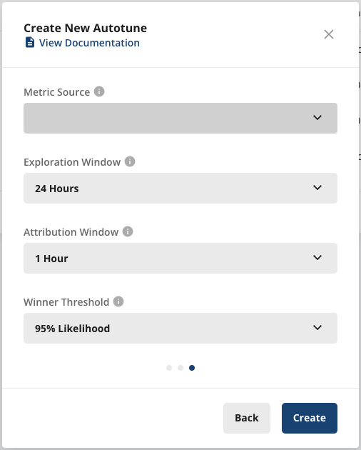 Autotune metric source configuration interface