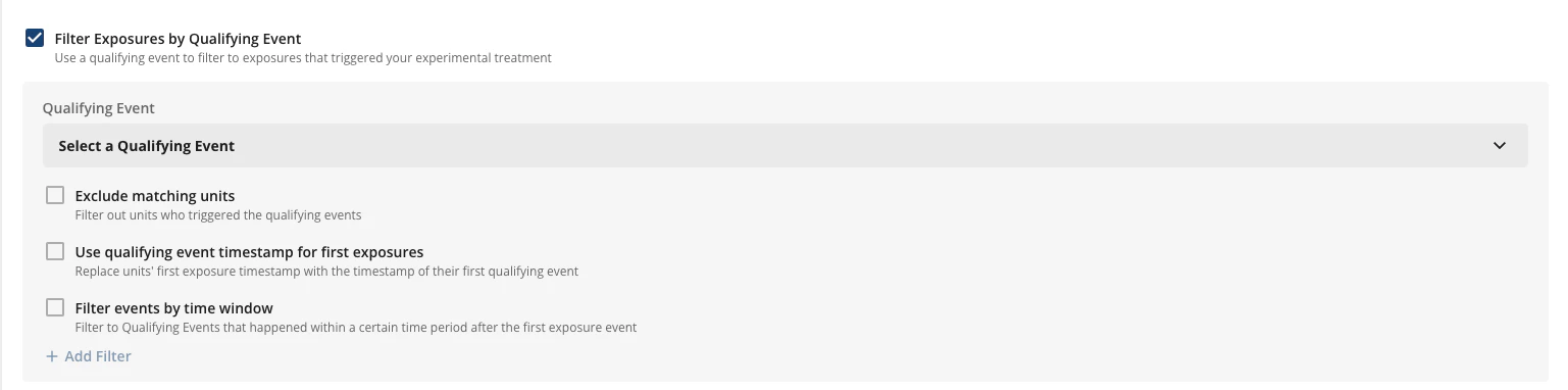 Qualifying event filter configuration interface