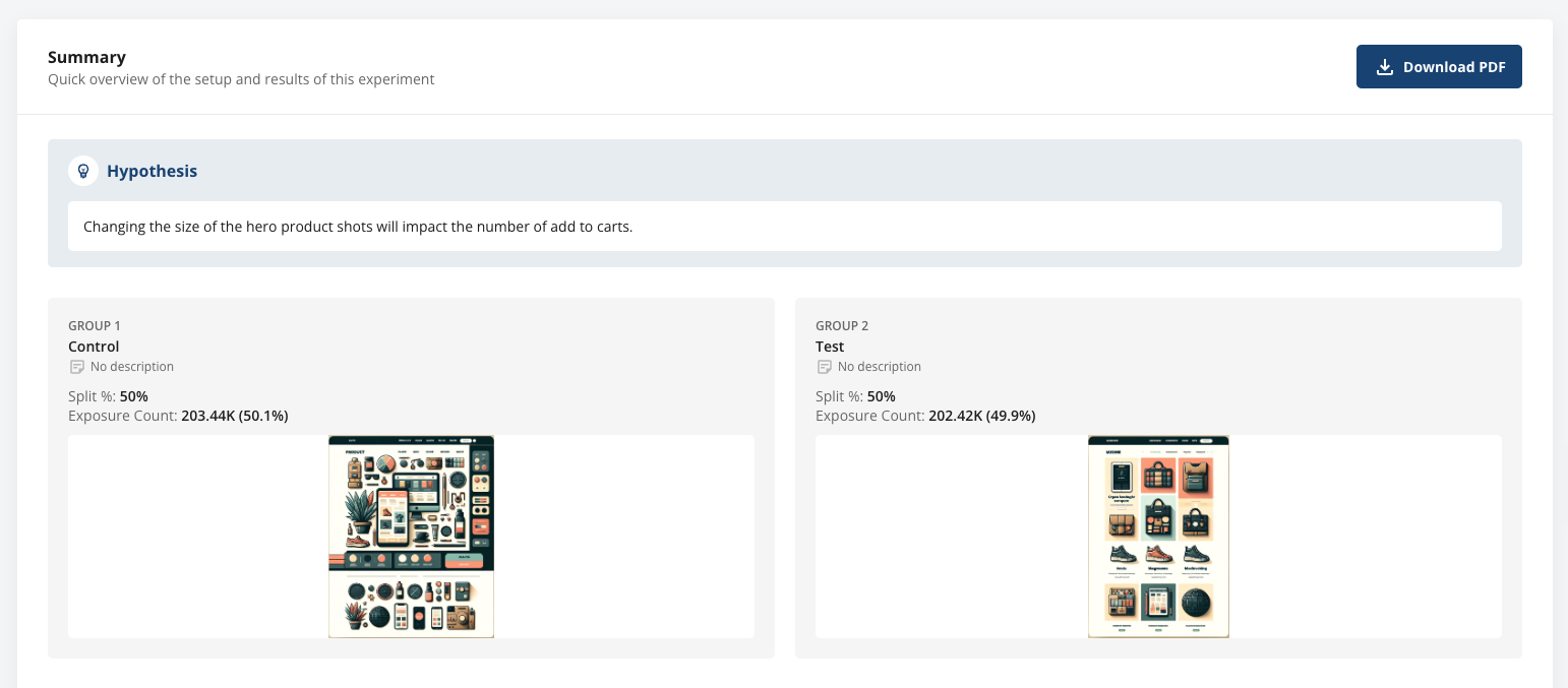 Experiment report summary interface