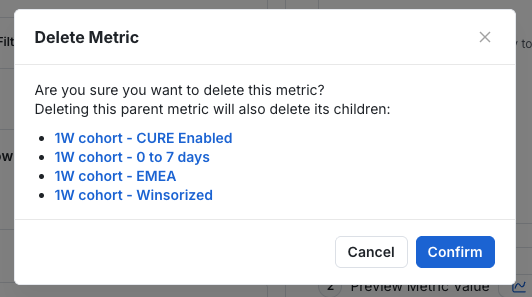 Metric deletion confirmation message