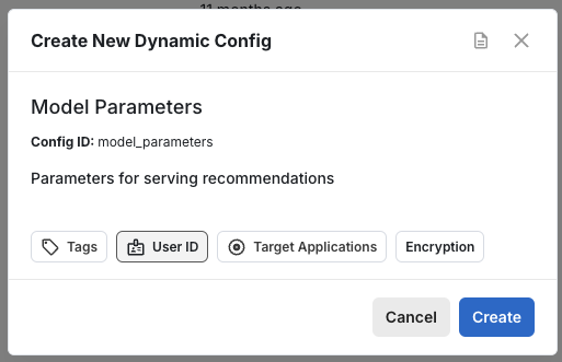 Dynamic config creation interface