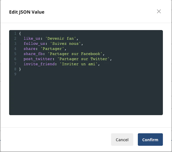 JSON payload example for French localization