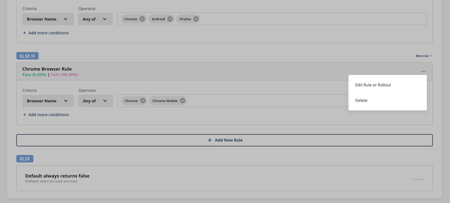 Feature Gate rule menu options