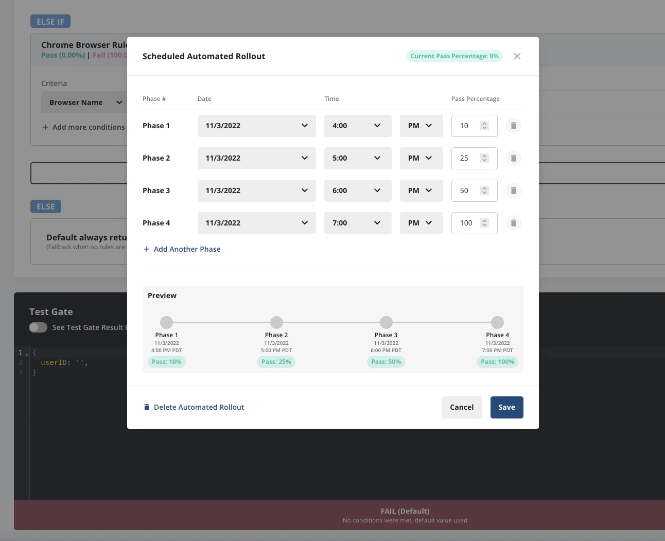 Scheduled rollout configuration interface