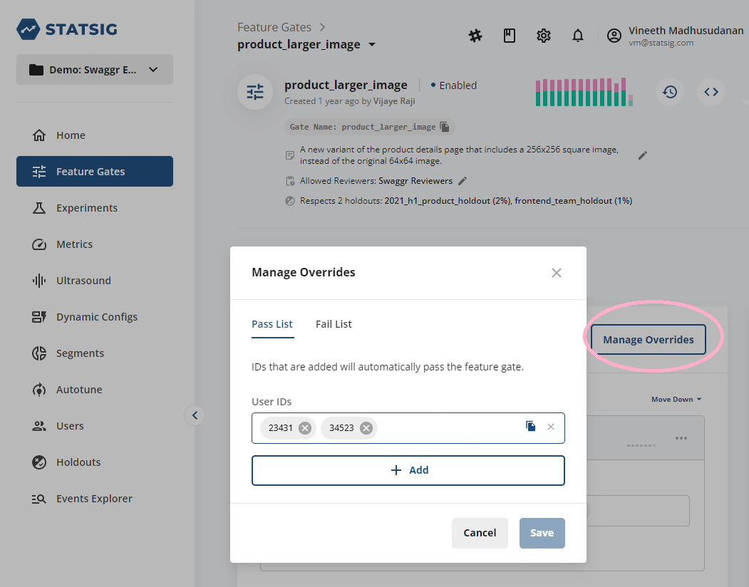 Testing your Gates/Experiments | Statsig Docs