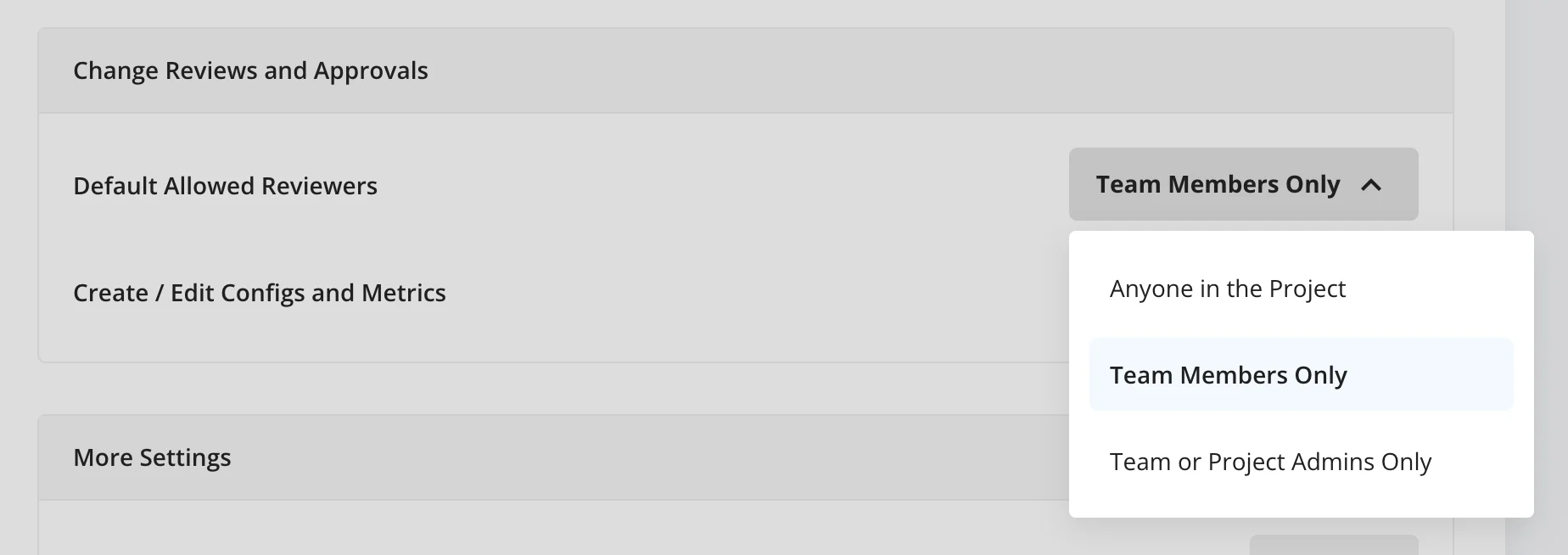 Default allowed reviewers dropdown specifying who can approve changes